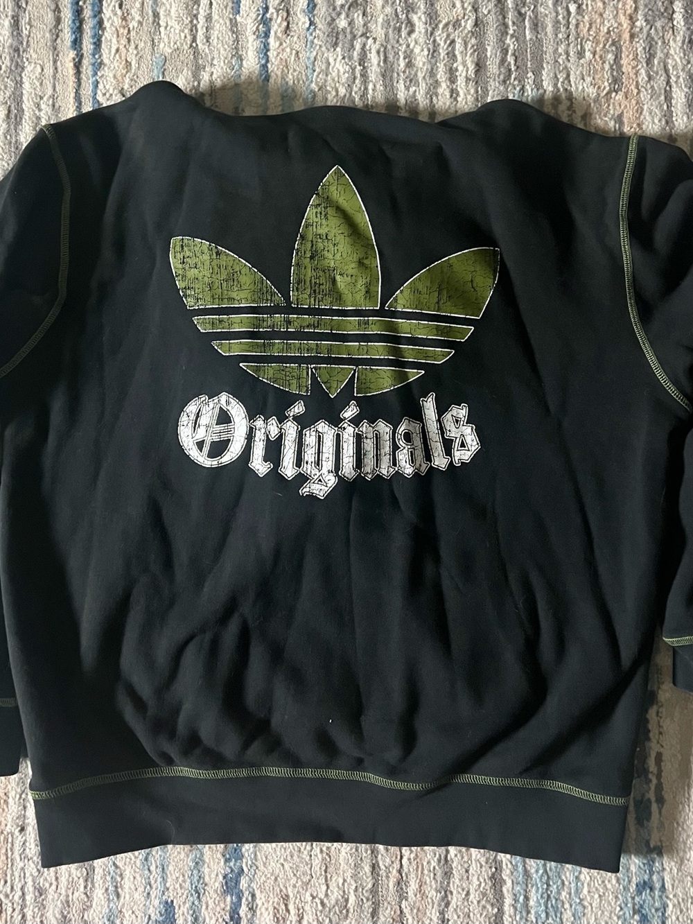 adidas Black Hoodie with green embroidered Trefoil logo
